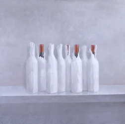 Wrapped bottles on grey